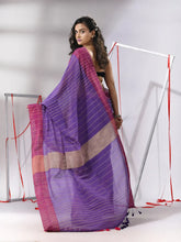 Purple Cotton Saree With Zari Stripes Solid Pallu-MA55CT06540090